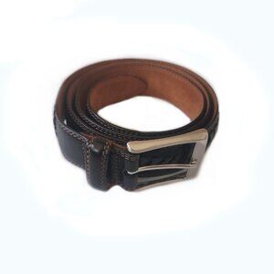 COLE HAAN Men's Black Leather Weave Pattern Dress Belt Size 42 Made In India